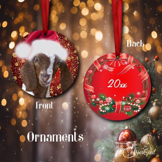 Boer Goat Santa Hat Christmas Ornament (Cute  boer goat in a Santa hat - dated on the back  #zazzlemade)