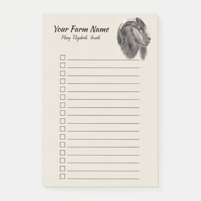 Boer GOAT Your Farm Name To Do List  | GetYerGoat™ Post-it Notes (Front)