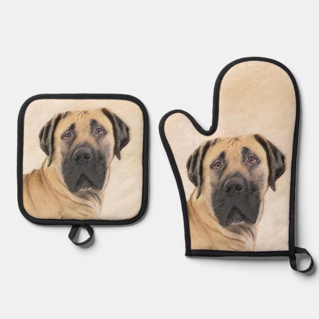Boerboel Painting Fawn Red Mastiff Pet Dog Art Oven Mitt & Pot Holder Set (Front)