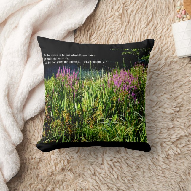 Bog Garden with 1 Corinthians 3:7 Throw Pillow (Blanket)