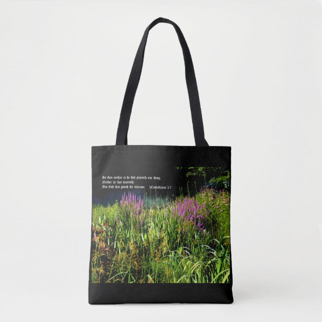 Bog Garden with 1 Corinthians 3:7 Tote Bag (Front)