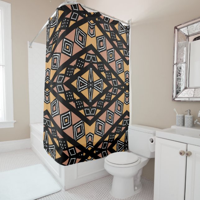 Bogolan African Ethnic Design Douche rideau (En situation)
