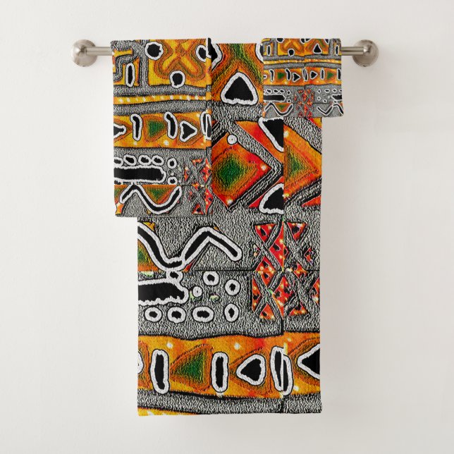 Bogolan Geometric Bath Towel Set (Insitu)