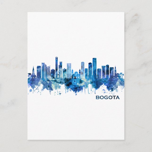 Bogota Colombia Skyline Blue Invitation Postcard (Front)