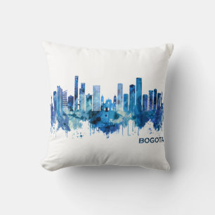 Bogota Colombia Skyline Blue Throw Pillow