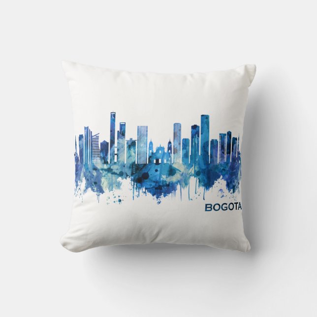 Bogota Colombia Skyline Blue Throw Pillow (Front)
