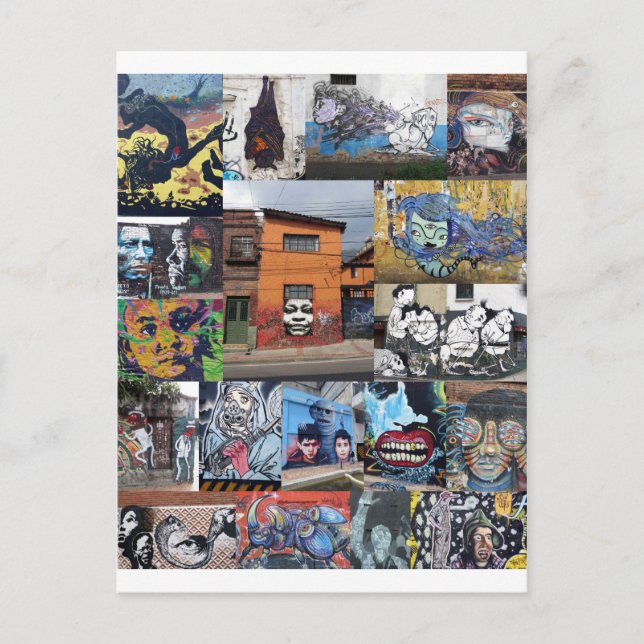 Bogota street art mural montage postcard (Front)