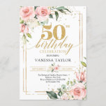 Bohemain boho blush pink floral gold 50th birthday invitation<br><div class="desc">Bohemain boho blush pink floral gold 50th birthday invitation,  Contact me for matching items or for customization,  Blush Roses ©</div>