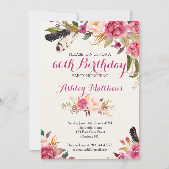 bohemain Floral Birthday Invitation (Front)