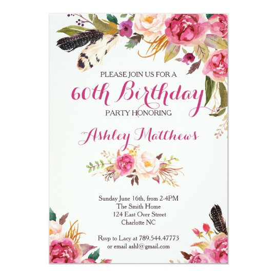 bohemain Floral Birthday Invitation
