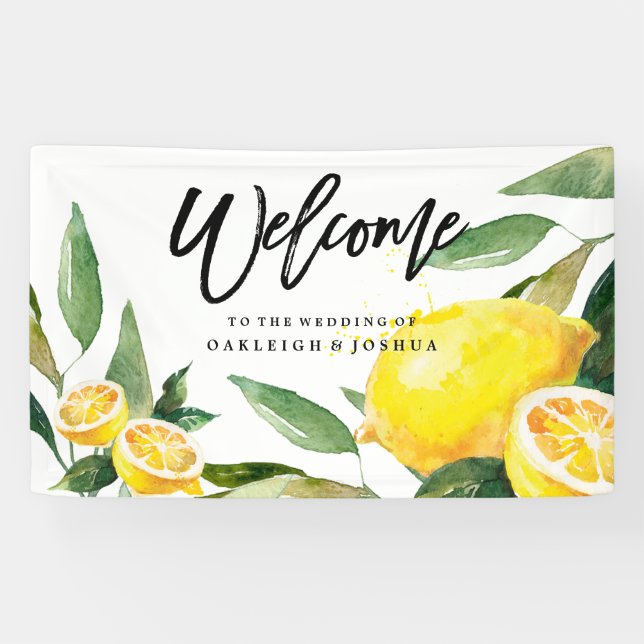 Bohème Aquarelle Citron Bannière Mariage (Horizontal)
