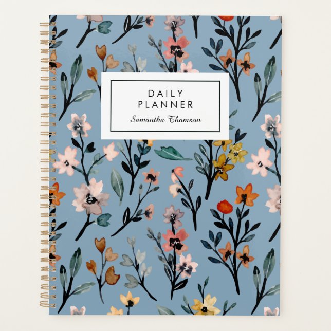 Bohème Beauté Doux Bleu Aquarelle Florale (Devant)