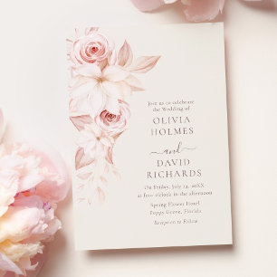 Bohème Beige et rose Roses Faire-part de mariage