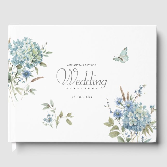 Bohème Bleu Floral Aquarelle Mariage Livre d'hôtes (Recto)