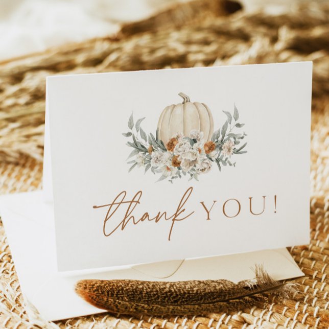 BOHEME Boho Fall Terracotta Floral Pumpkin Thank You Card (Creator Uploaded)