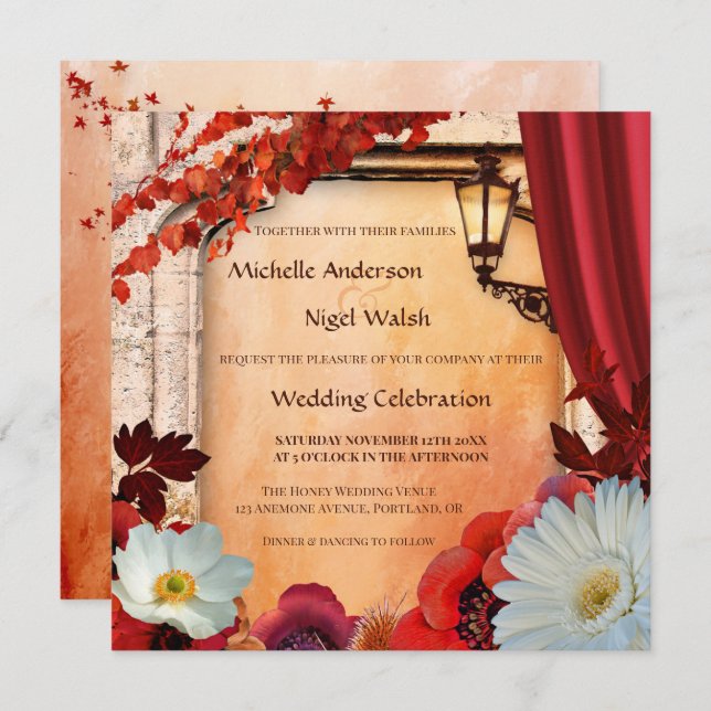 Bohème Chic Classic Mariage de automne Invitation (Devant / Derrière)