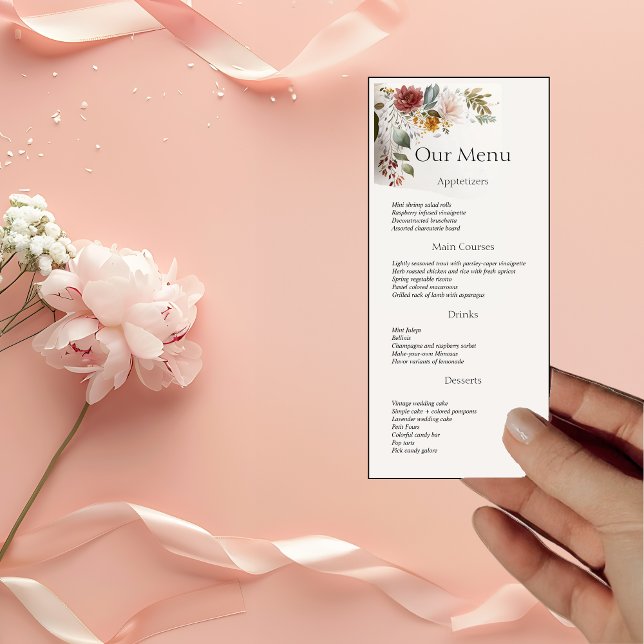 Bohème coloré Floral Mariage Diner Menu (Créateur téléchargé)