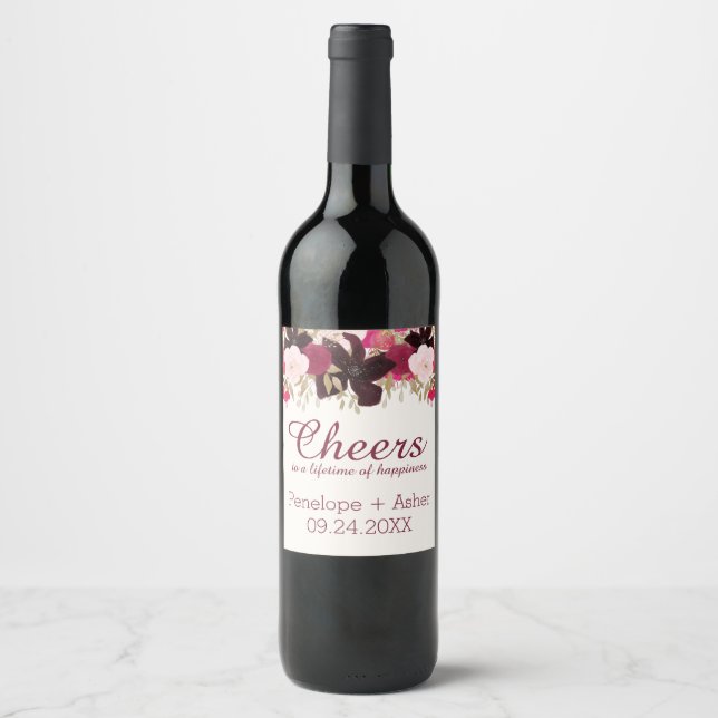 Bohème Floral "Cheval" Mariage Étiquettes de vin (Devant)