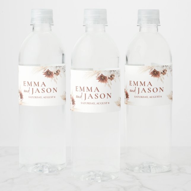 Bohème Floral Mariage Étiquette de bouteille d'eau (Bouteilles)
