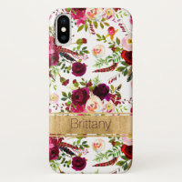 Bohème Floral, Plumes Coque-Mate iPhone X Coque