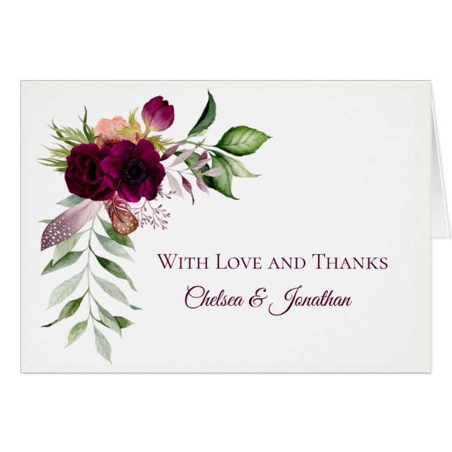 Bohème Floral Romance Mariage Merci Cartes (Devant Horizontal)
