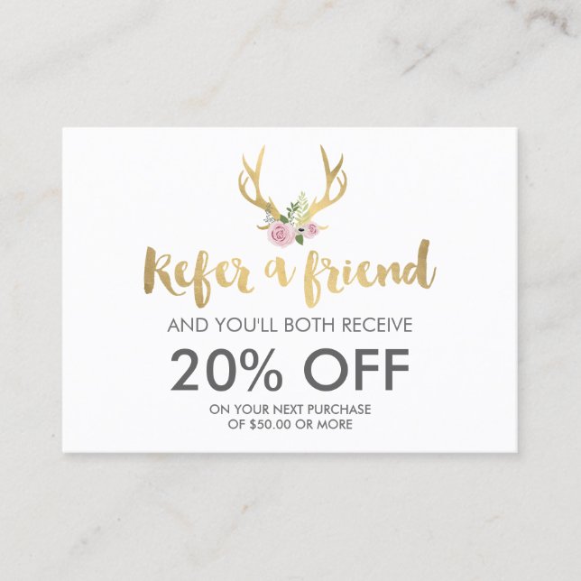 Bohême Gold Antlers avec Fleurs Carte de référence (Devant)