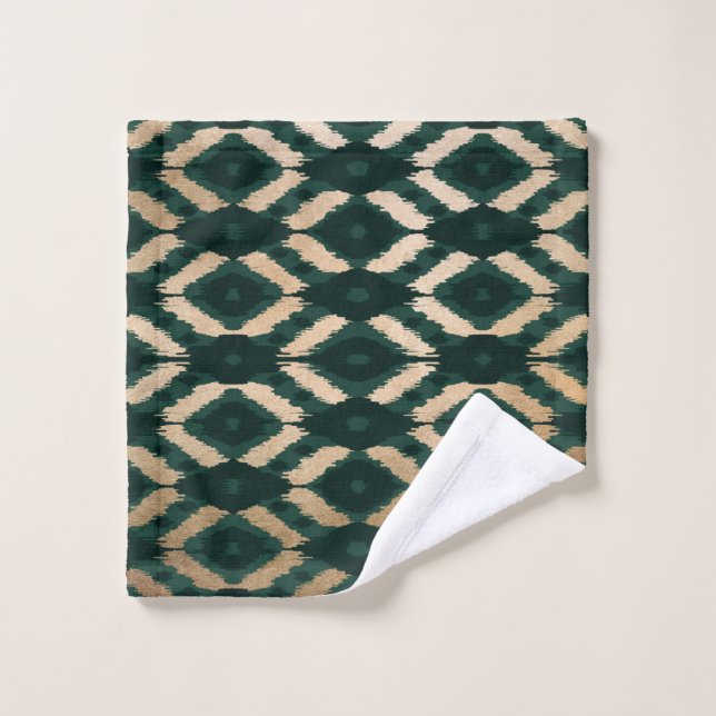 Bohême Gold Forest Green Ikat Motif (Gant de toilette)