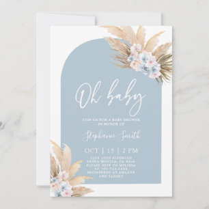 Bohême Pampas Baby shower en herbe Invitation garç