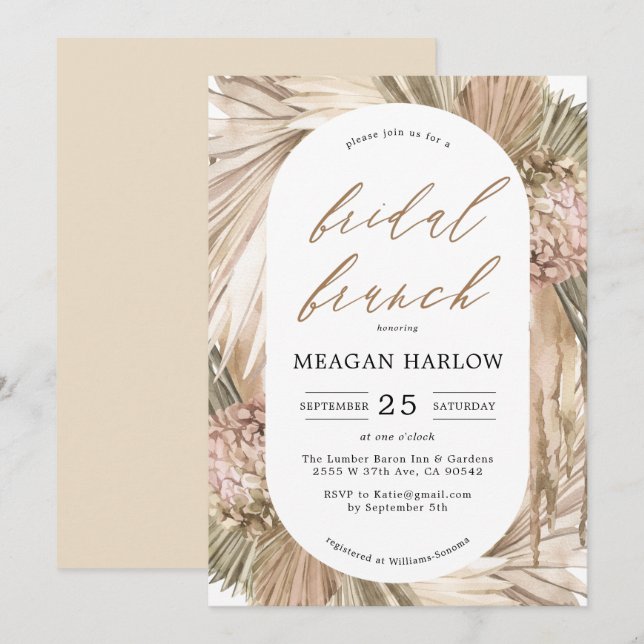 Bohême Pampas Grass Bridal Brunch Invitation (Devant / Derrière)