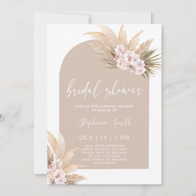 Bohême Pampas Grass nuptiale de douche Invitation (Devant)