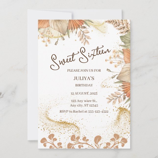 Bohème style sucré 16 Anniversaire Fête Invitation (Devant)