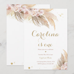 Bohemian 1st Birthday Party Boho Pampas Grass Invitation