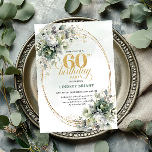 Bohemian 60th Birthday Botanical Leaf Invite