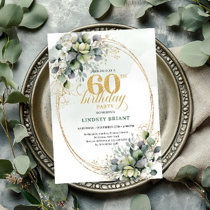 Bohemian 60th Birthday Dusty Green Leaf Invite