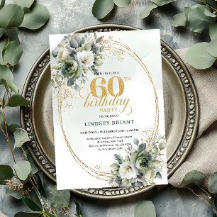 Bohemian 60th Birthday Greenery Gold Party Invite