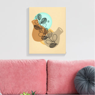BOHEMIAN ABSTRACT MINIMALIST WITH BLACK LEAF CANVAS PRINT