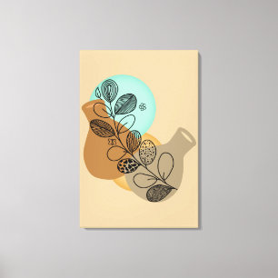 BOHEMIAN ABSTRACT MINIMALIST WITH BLACK LEAF CANVAS PRINT