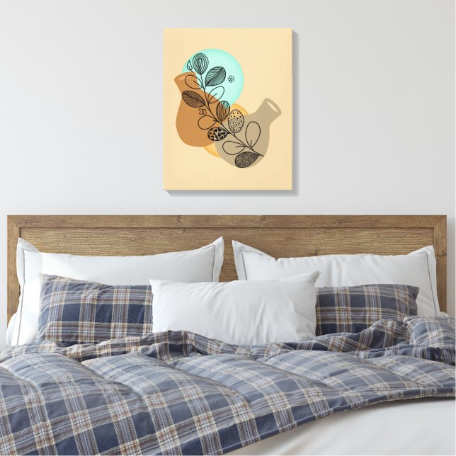 BOHEMIAN ABSTRACT MINIMALIST WITH BLACK LEAF CANVAS PRINT (Insitu(Bedroom))