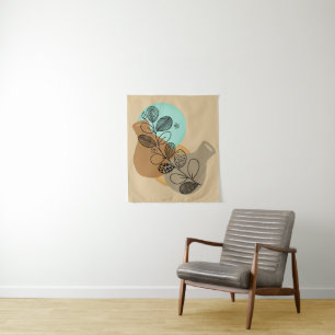 BOHEMIAN ABSTRACT MINIMALIST WITH BLACK LEAF TAPESTRY