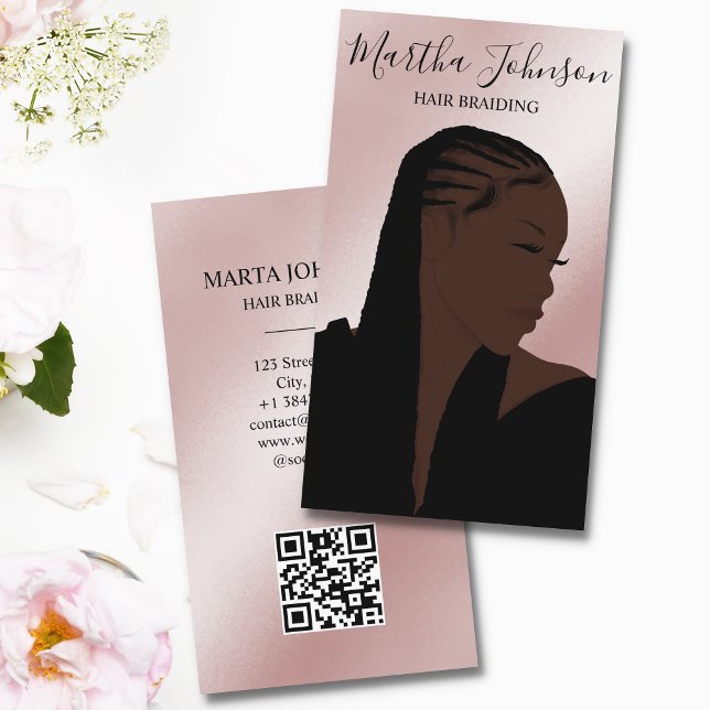 Bohemian Afro American Braids Braiding QR Code Business Card (Creator Uploaded)