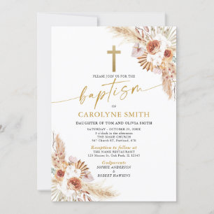Bohemian and Pampas Grass Baptism Christening Invitation