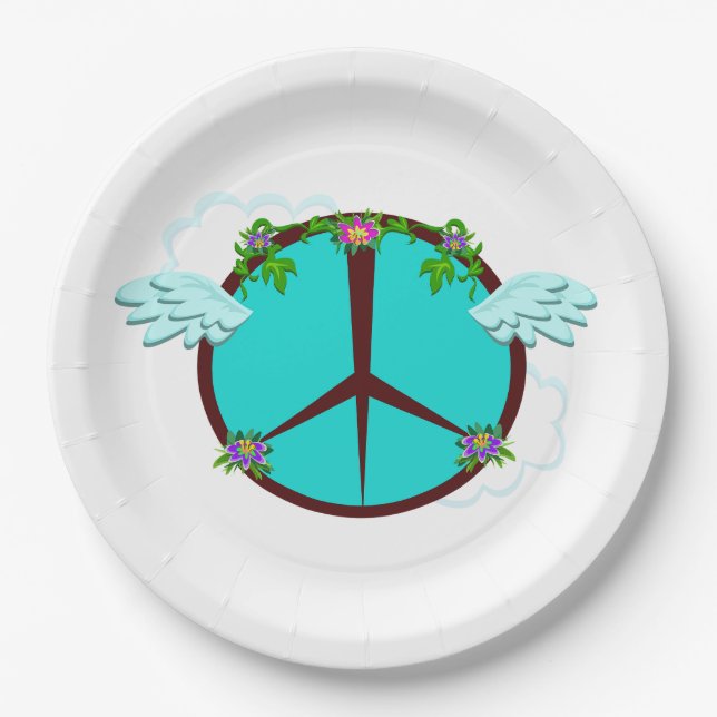 Bohemian Angel Wings Peace Symbol Paper Plate (Front)