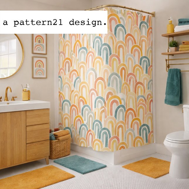 Bohemian arch fish scale painted pattern (Boho arc shower curtain in relaxed color scheme
)
