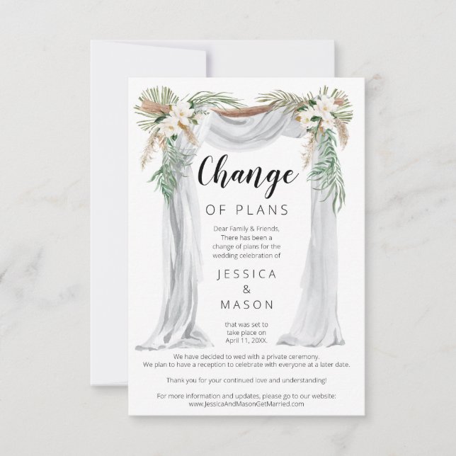 Bohemian Arch Wedding Postponed Announcement (Front)