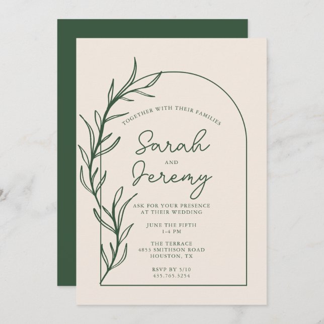 Bohemian Arched Evergreen Wedding | Invitation (Front/Back)