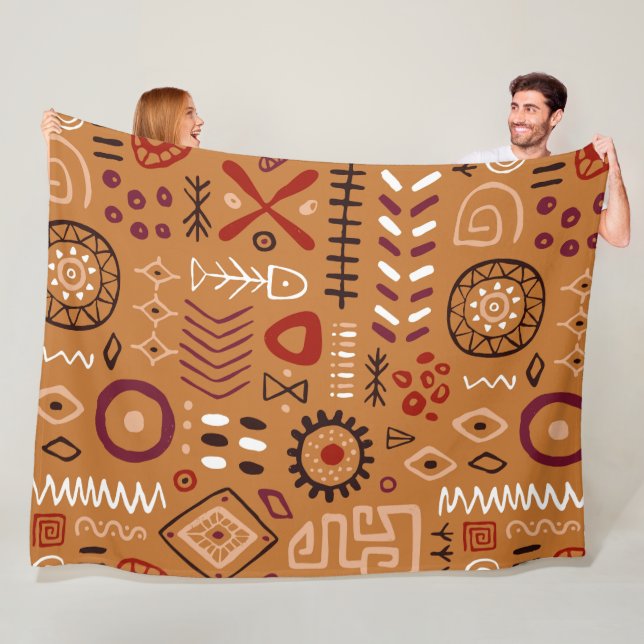 Bohemian Artistic tribal pattern Indian Brown Fleece Blanket (In Situ)