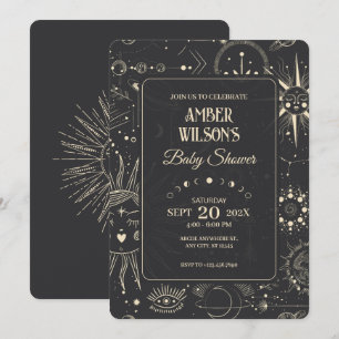 Bohemian astrology celestial baby shower invitation