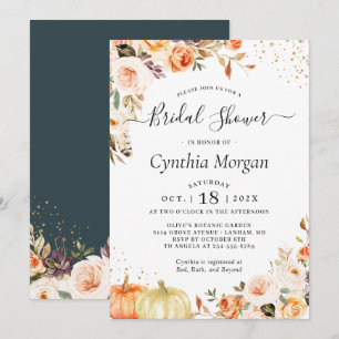 Bohemian Autumn Gold Floral Fall Bridal Shower Invitation