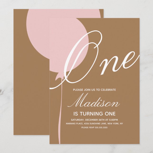 Bohemian Balloon Turning One Birthday Party Invitation (Front/Back)