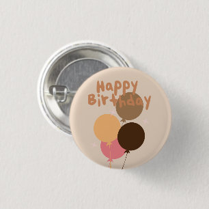 Bohemian Balloons Happy Birthday   1 Inch Round Button